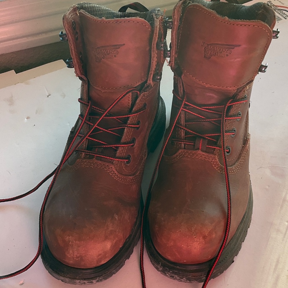 Red Leather Work Boots - woman